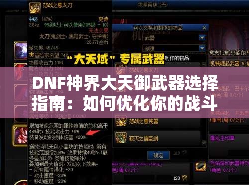 DNF神界大天御武器选择指南：如何优化你的战斗表现